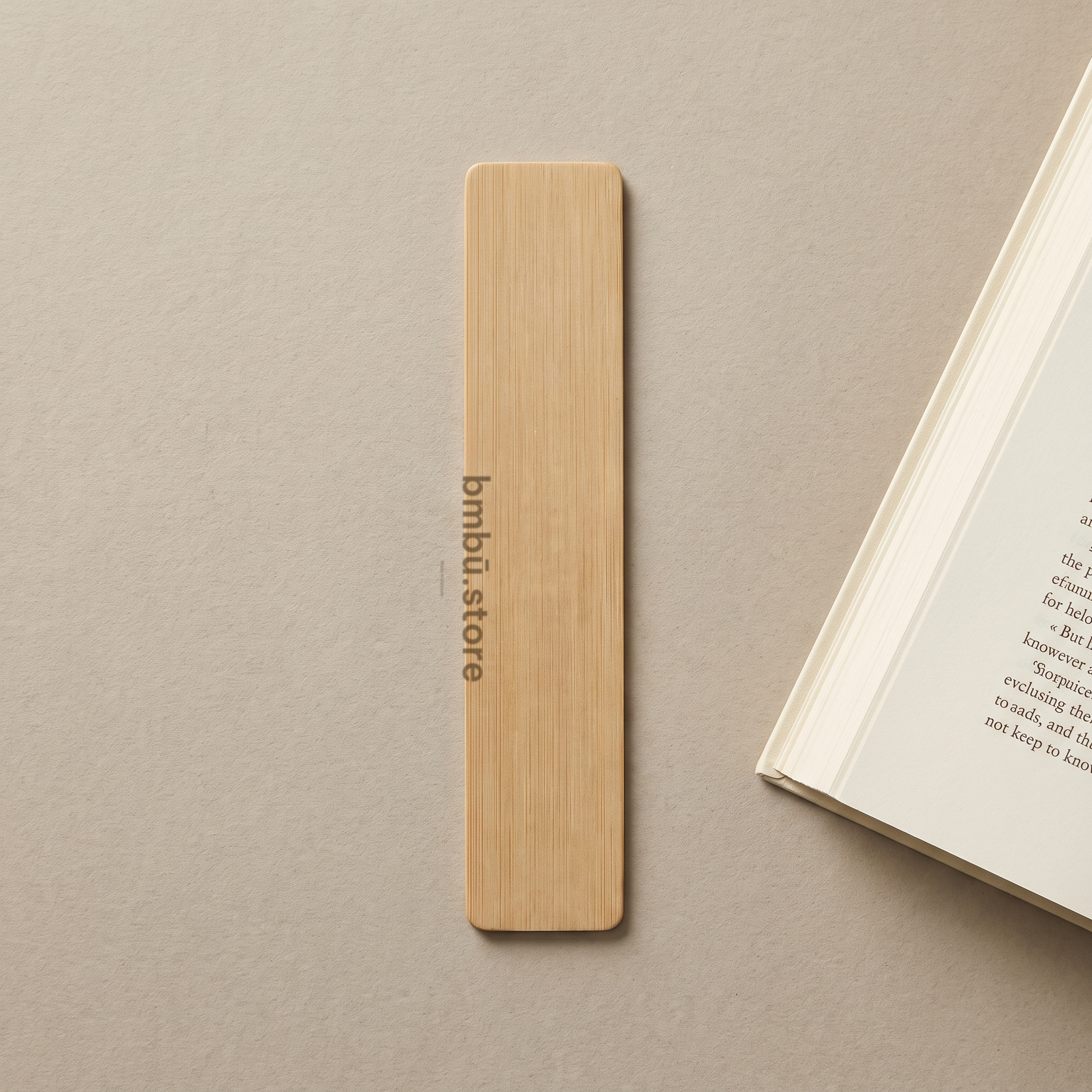 Bamboo bookmark brand face — bmbū.store wordmark