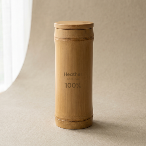 Bamboo joint container engraved Heather GOES FOR 100%