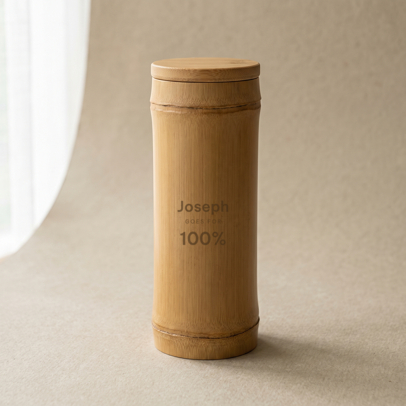 Bamboo joint container engraved Joseph GOES FOR 100%