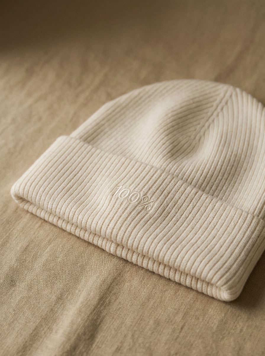 The Bmbū 100% Beanie — undyed 100% Lyocell from Bamboo, ribbed cuffed beanie with tonal 100% embroidery